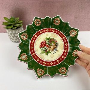 Villeroy & Boch Christmas Holiday Teddy Bear Green Red Bowl Dish